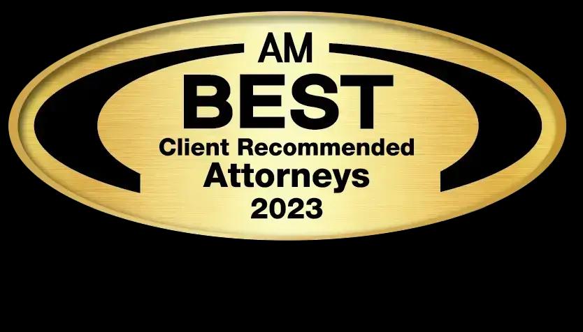 A badge from AM Best Client Recommended Attorneys 2023